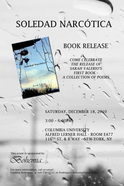 Announcement poster for Sarah Valerio's release of Soledad Narcotica
